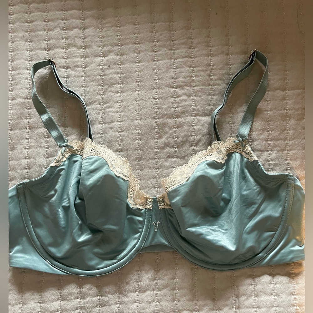 NWOT - Dream Angels - Unlined Balconet Satin Bra with Lace Trim - Sea Foam Green - Picture 2 of 7